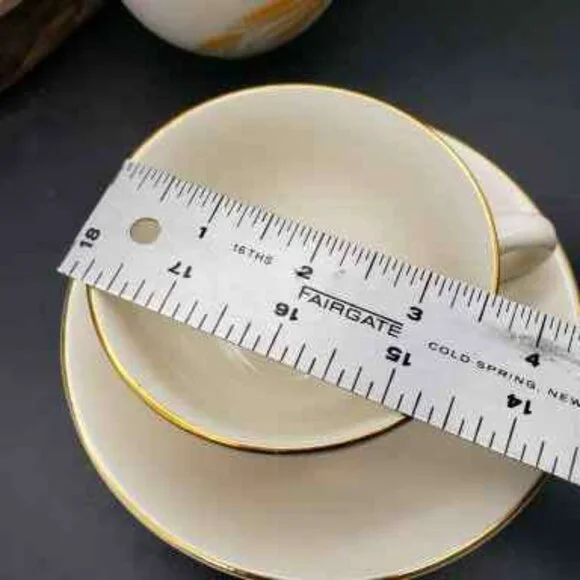 Golden Wheat 22K Gold Oven Proof Cup & Saucer Set 6 + Berry Bowl Made USA - Picture 11 of 12